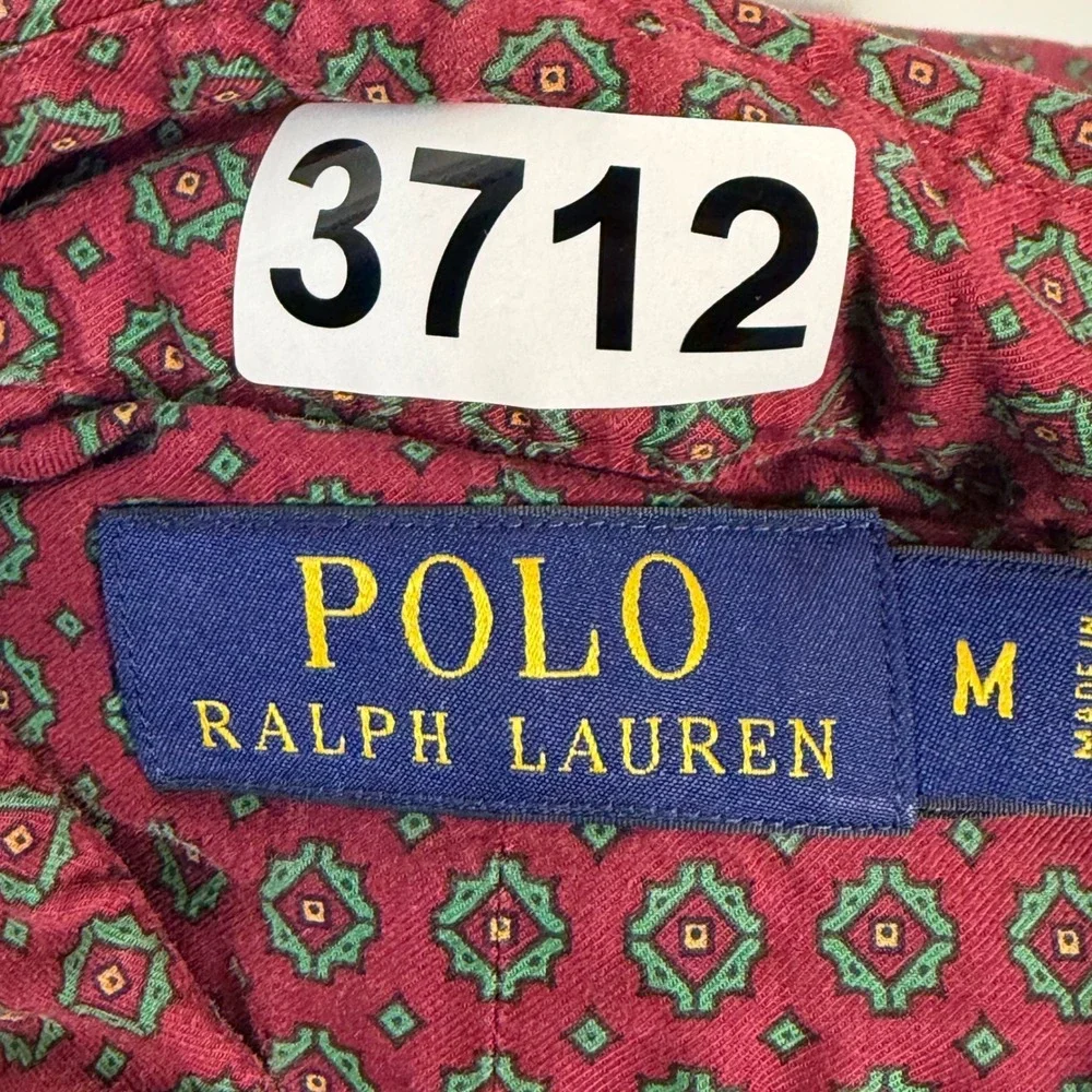 Polo Ralph Lauren Button Down Mens M Burgundy‎ Geometric Medallion Cotton Shirt